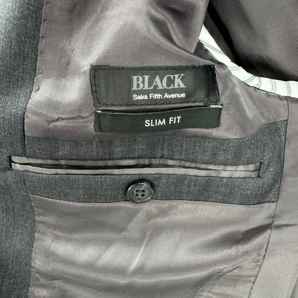ERMENEGILDO ZEGNA Dark Gray Slim Fit Wool Silk 2 Button Blazer Jacket Size 42R